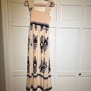 Cream Maxi Dress with Black Pattern
